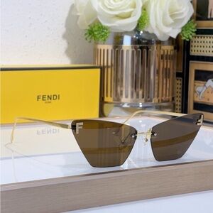 Fendi Brown Gradient Rimless Cat-Eye Sunglasses with Gold Temples